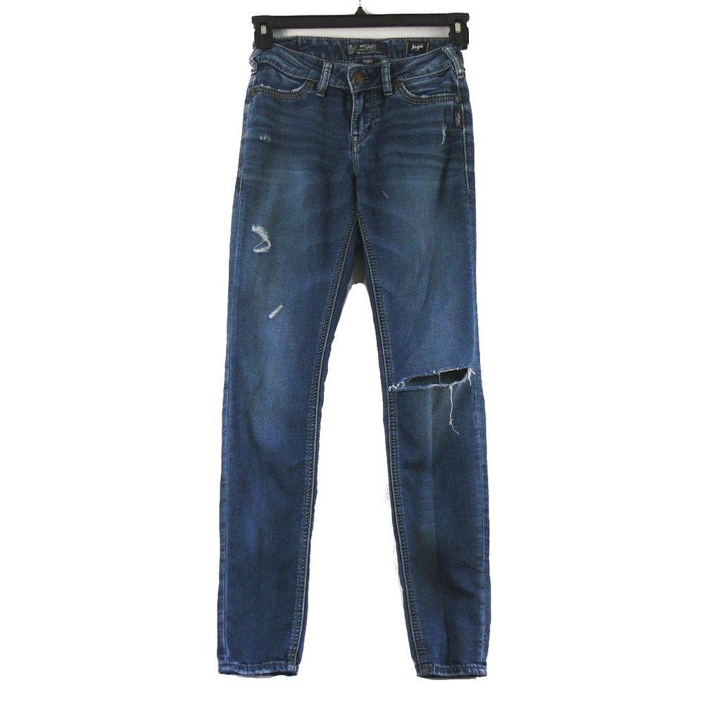 SILVER JEANS Suki Mid Super Skinny Distressed Joga